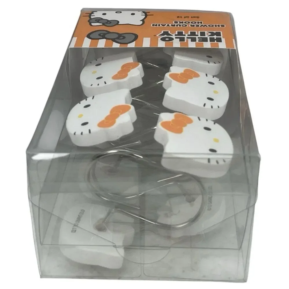 Hello Kitty Shower Curtain Hooks Set of 12 – Orange White Bathroom Decor